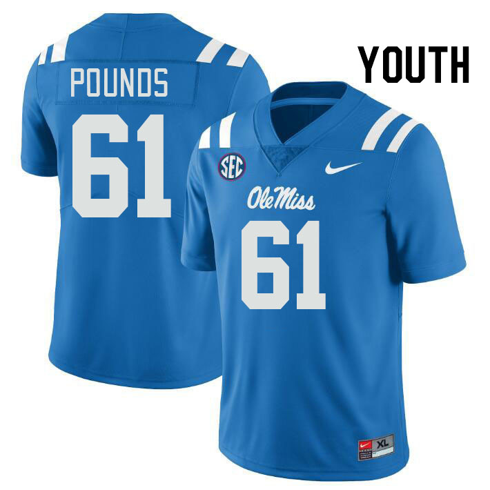 Youth #61 Diego Pounds Ole Miss Rebels College Football Jerseys Stitched-Power Blue